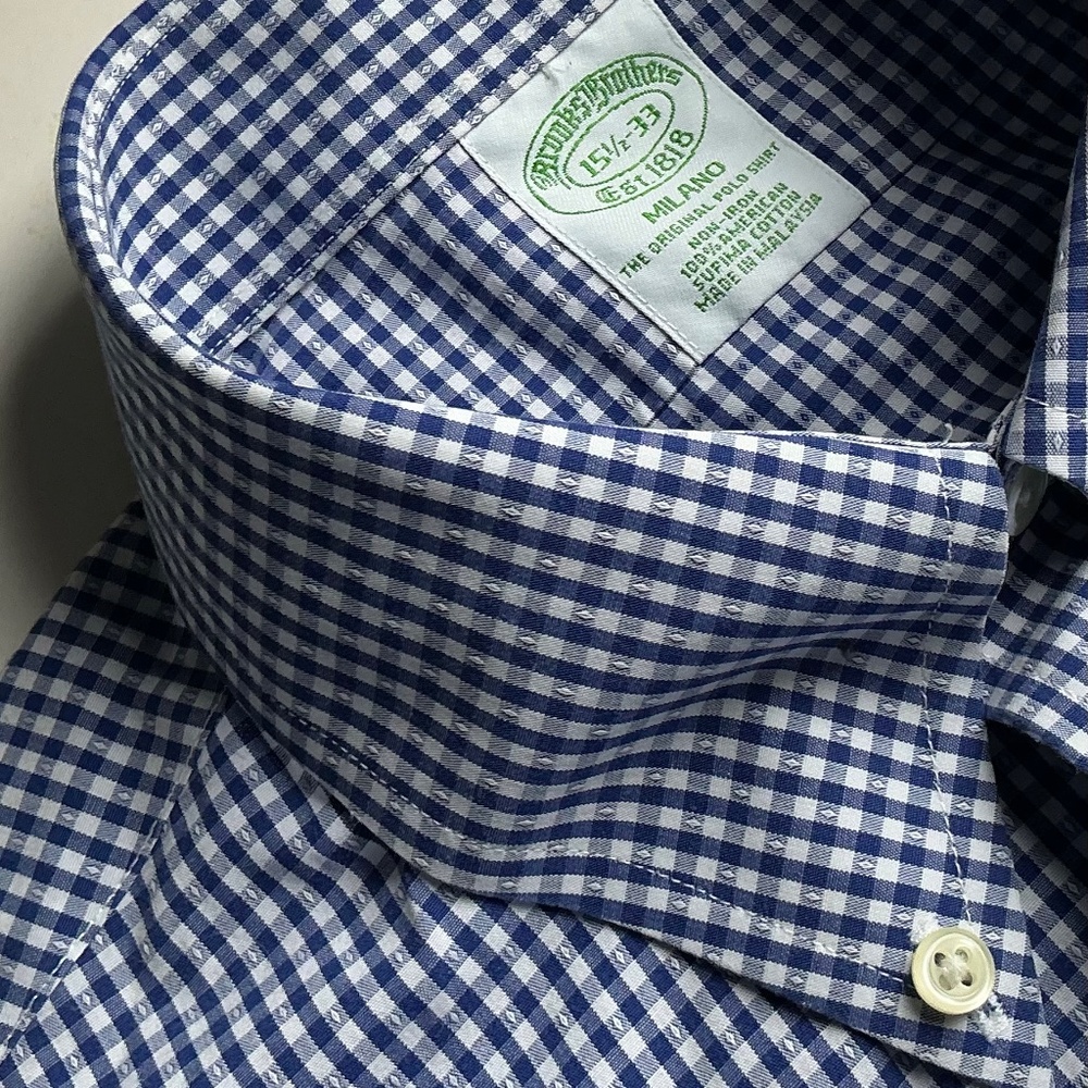 Brooks Brothers Milano , blue checkered American Supima cotton shirt Sz 15.5/33